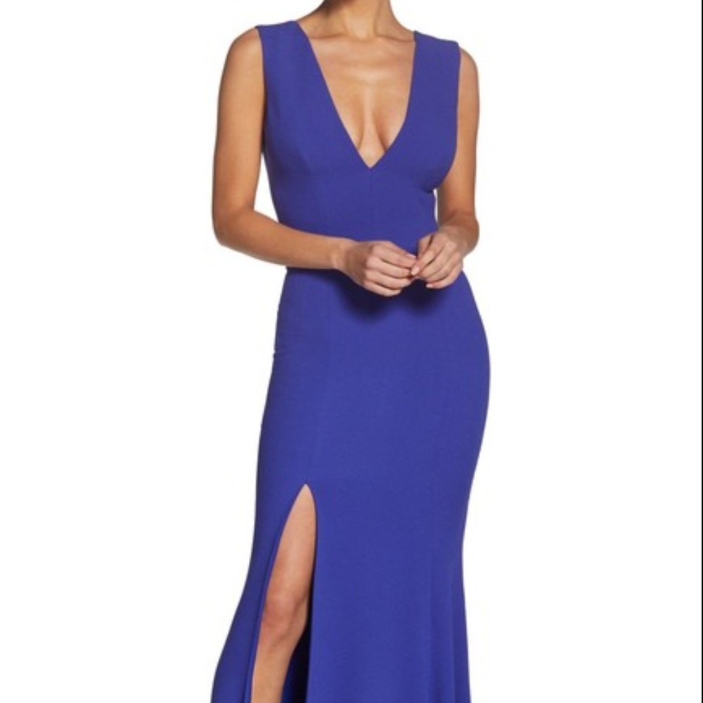 Dress the Population Sandra Plunge Blue Gown sz M